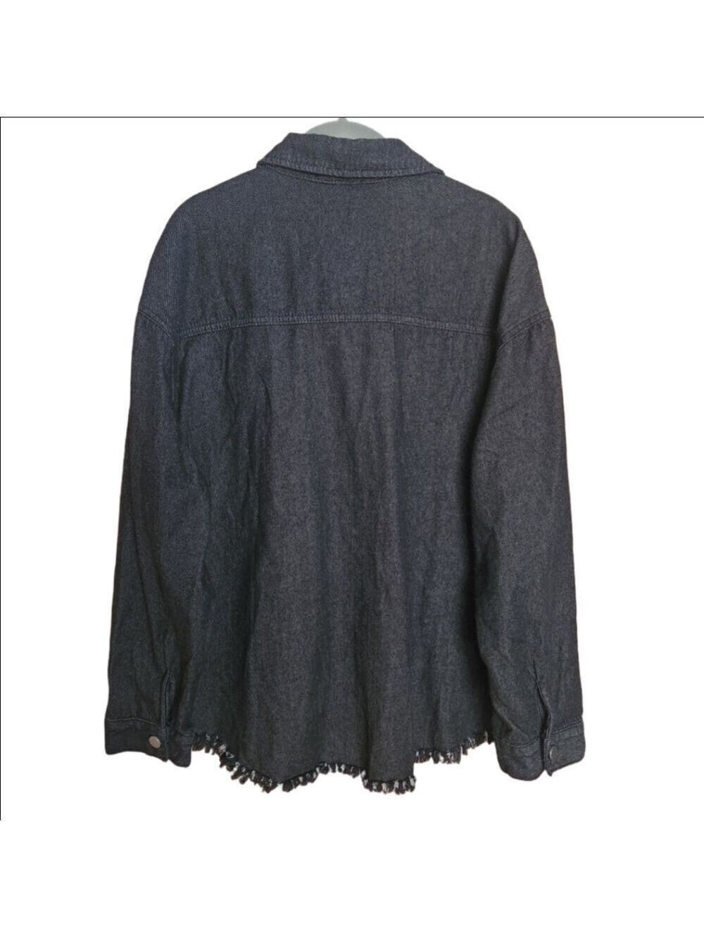ZEAGOO BLACK DENIM JACKET SHIRT SHACKET BUTTON DOWN LONG SLEEVE NWT XL - Picture 4 of 8